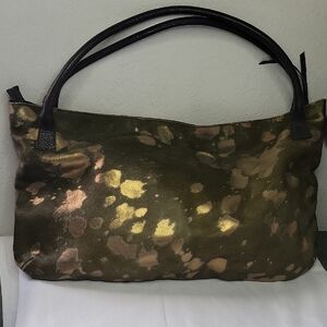 MAURIZIO TAIUTI Made Italy Calf Hair Leather Shoulder Bag  Green and Brown